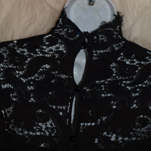 Mid-length Black Lace DRESS BY ELLEN TRACY SIZE6 USED With High Neck Long Sleeve - Picture 3 of 11